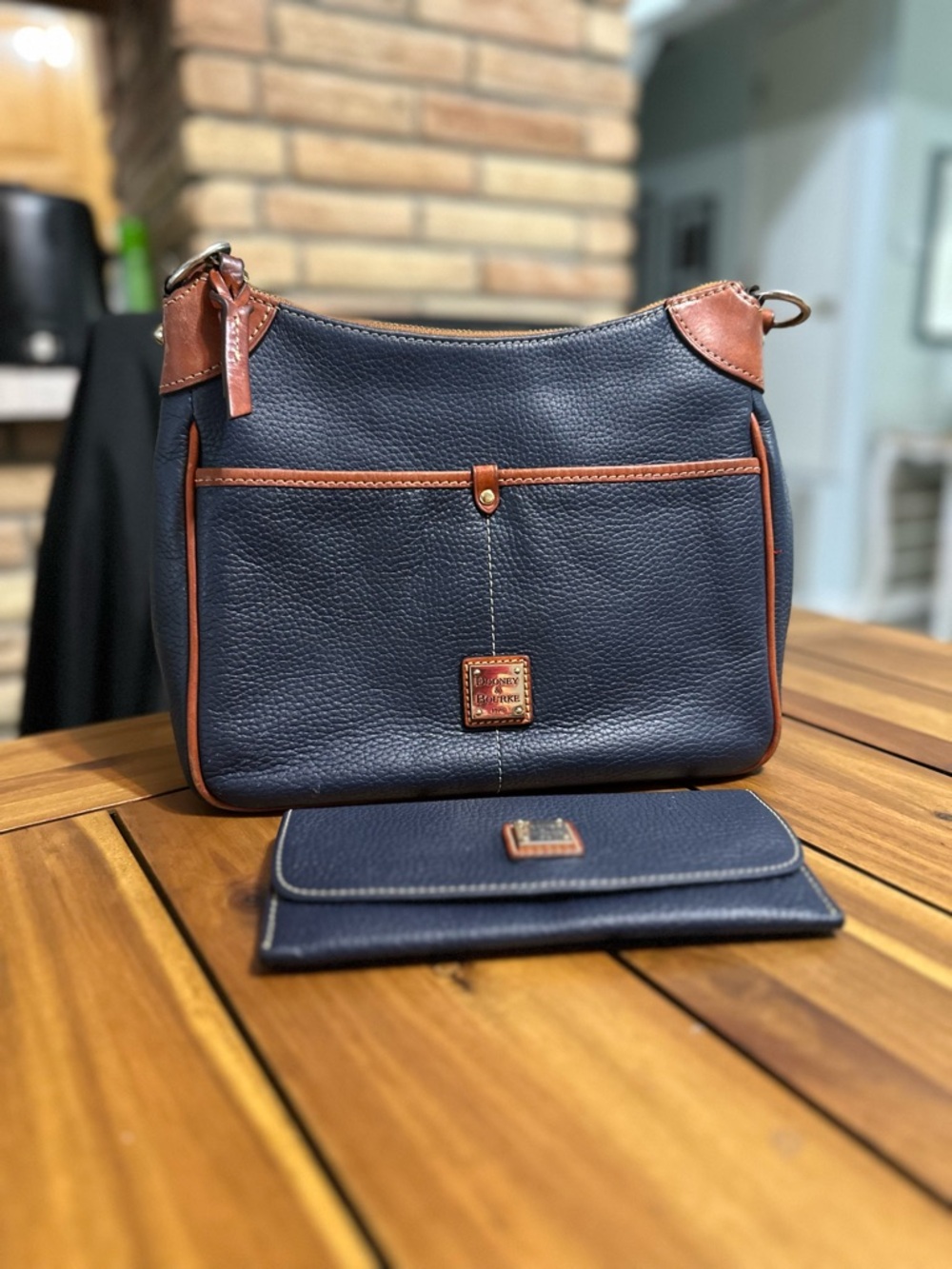 Dooney & Bourke Navy Pebble Leather Shoulder Bag with Matching Wallet